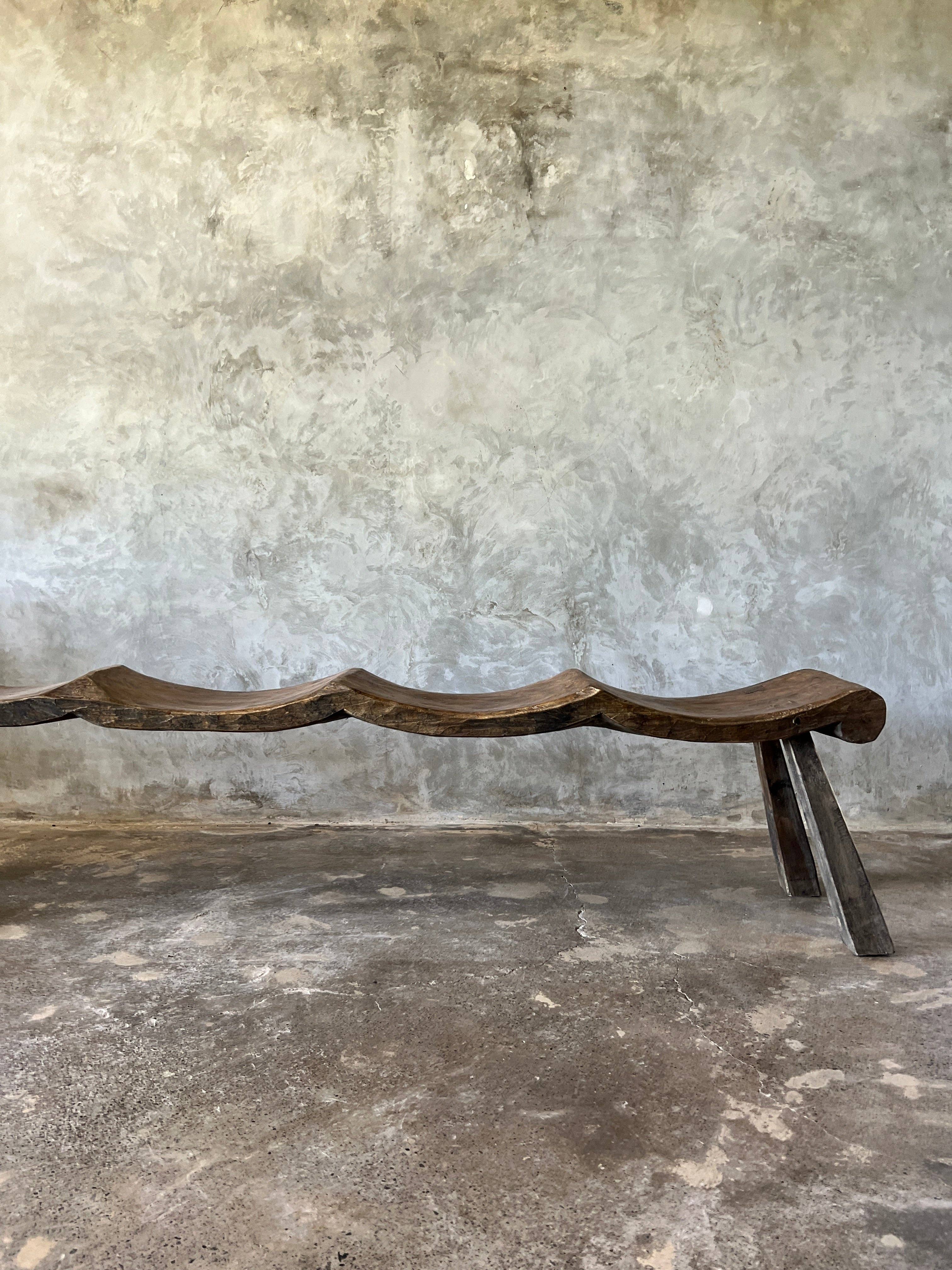 Office Objets – wholesale Bench – Large antique teak bench with 4 wavy seats H:46 W:30 L:1905