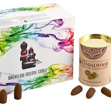 Goloka Sandalwood Backflow Incense Cones - 24 Cones Pack 6 P for wholesale by GREENROOTS USA LLC