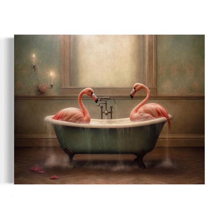 Salty Alyce - Wholesale Art Print - Pink Flamingo in the Bathtub Wall Decor AXS13
