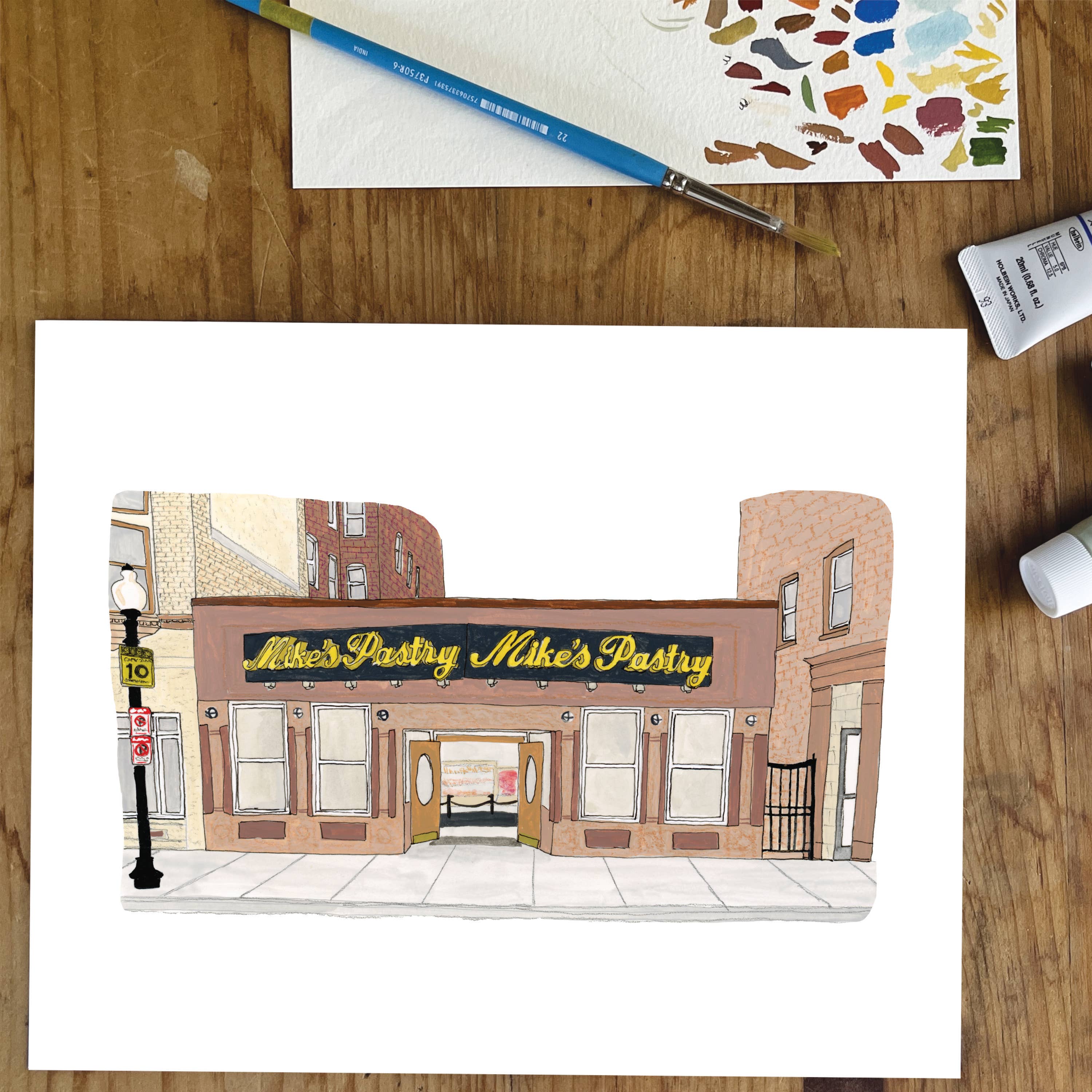 Sarah Wormann Art - Vente Affiche d'art - Mike's Pastry Boston - Impression d'art de la devanture - Nouvelle-Angleterre3