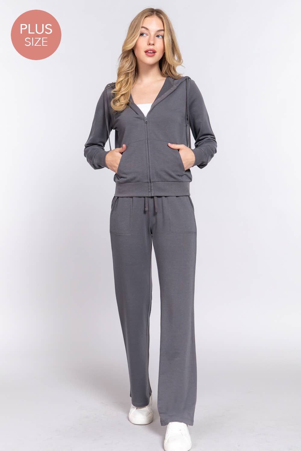 Active Basic | Active USA - Wholesale Lounge Set - Women's - [PLUS SIZE] Long Slv Hoodie Jacket & Pants Sweatsuit Set  12