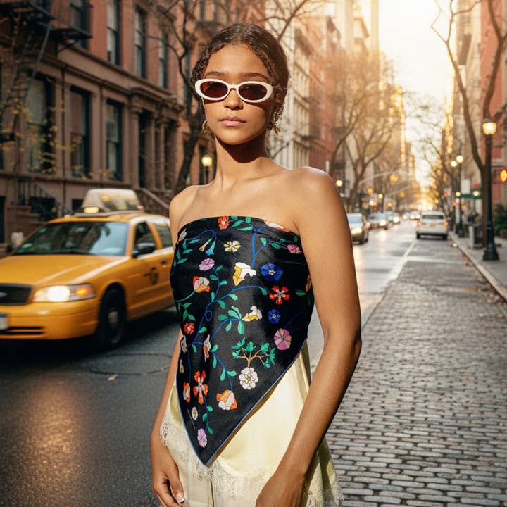 Jessie Zhao New York – wholesale Scarf – Women's – Blooming Night Double Sided Silk Scarf2