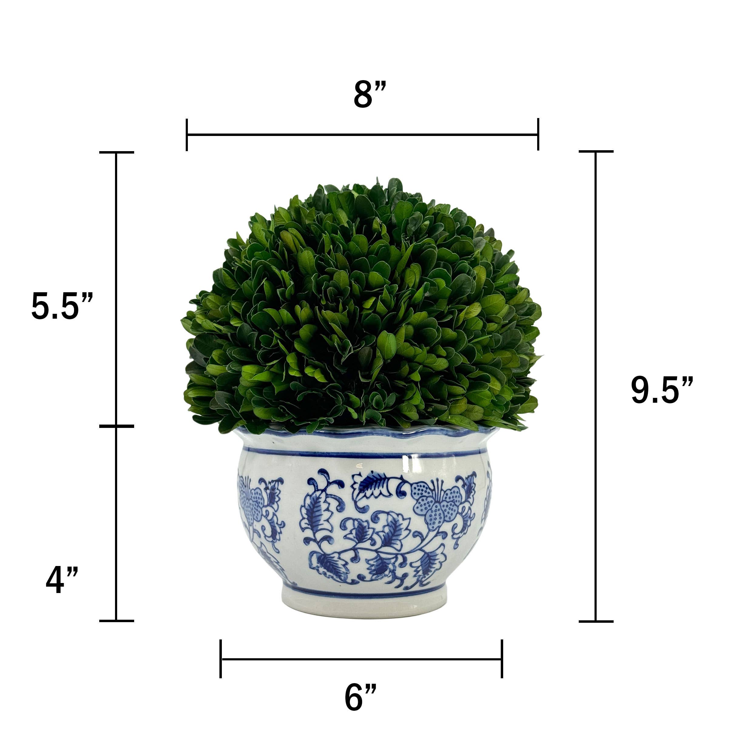 Galt International Company - Wholesale Kunstplant - Buxusbol-topiary in ronde blauw-witte keramische pot5