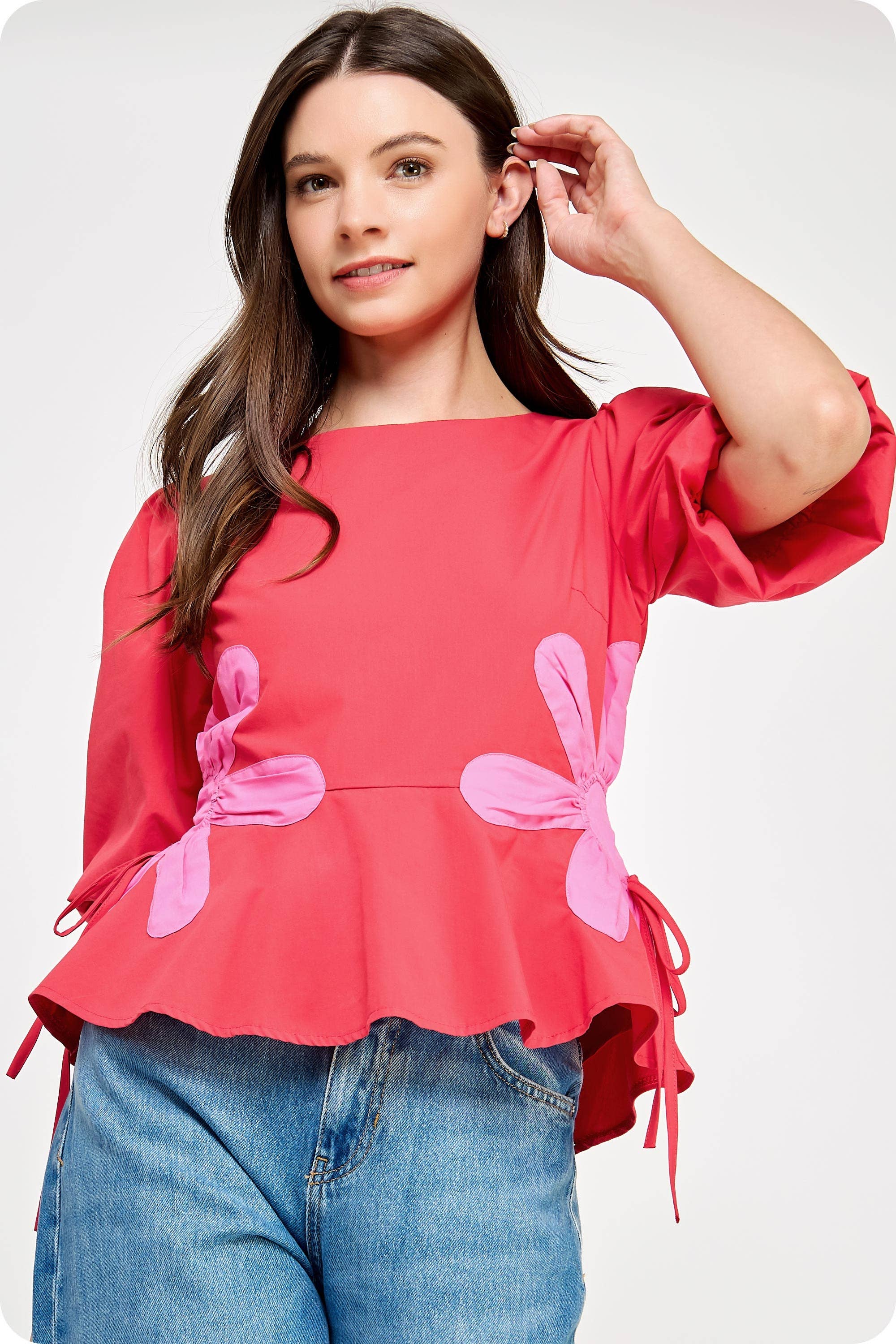 Strut & Bolt - Wholesale Blouse - Women's - Flower Color-Block Poplin Top14