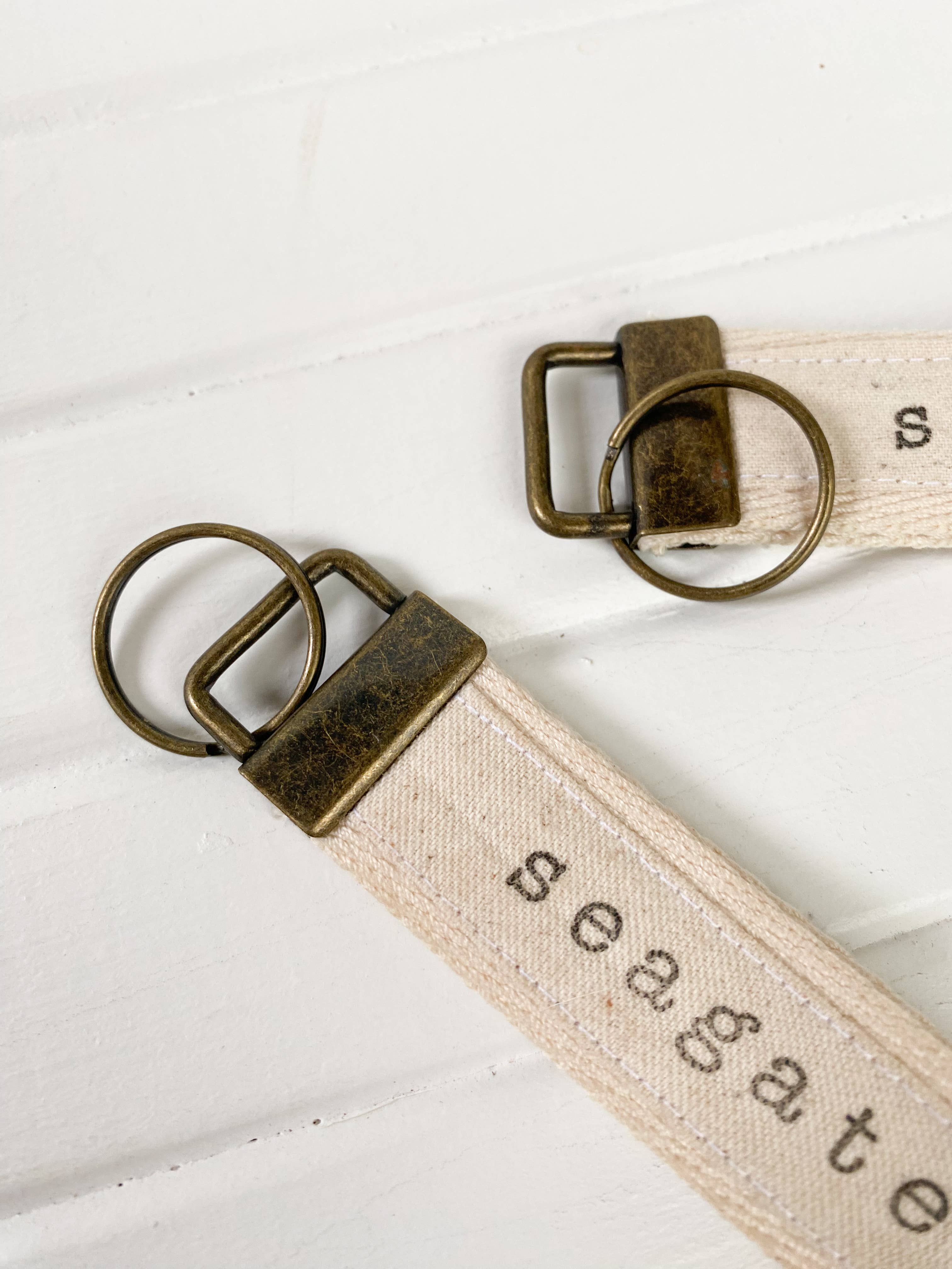 Seagate Studio - Wholesale Keychain - Unisex - Custom Town Name Navy and Red Ticking Canvas Key Fobs2