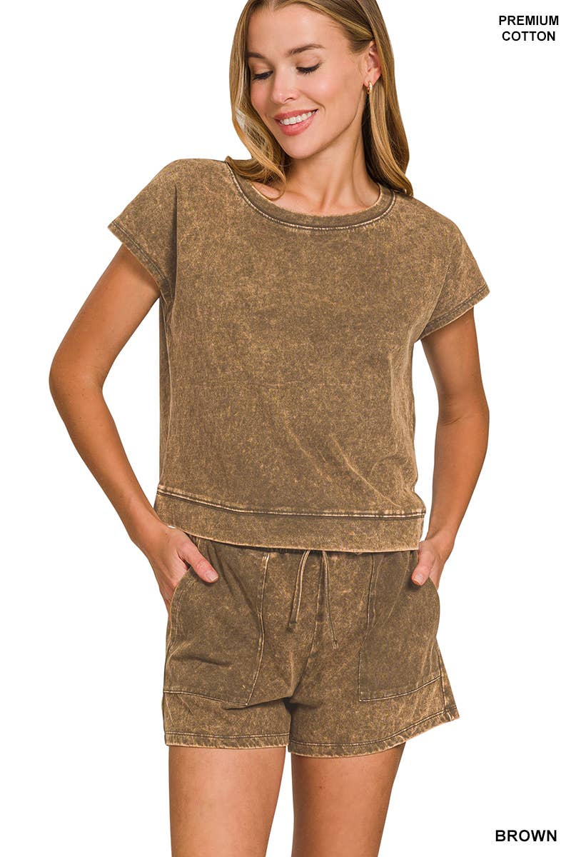 42POPS - Wholesale Lounge Set - Women's - '.._ Premium Cotton Washed Sleeveless Top & Shorts Set4