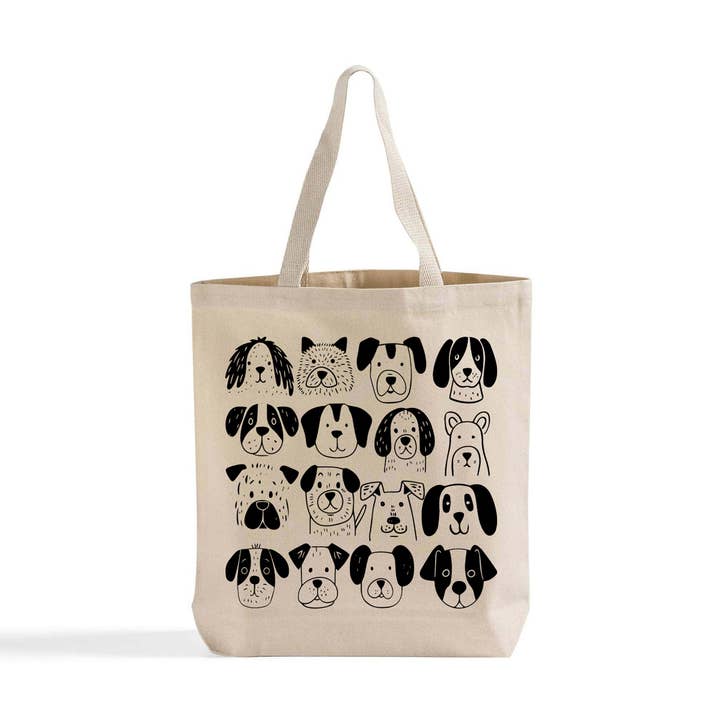 Cute dog faces tote bag for wholesale by Sycamore Creek Makers