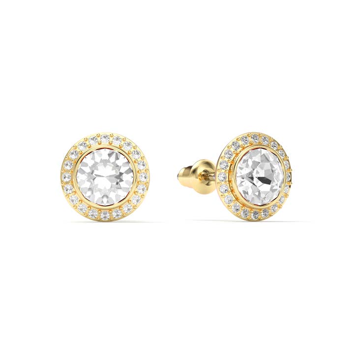 Boucles d'oreilles à tige Angelic, cristaux transparents, plaquées or pour la vente par My Jewellery Story