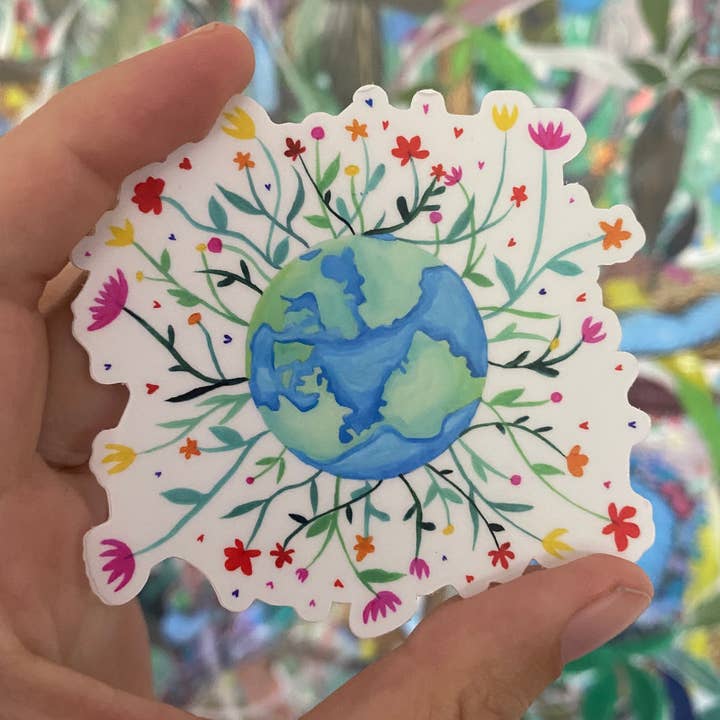 Earth Sticker * Flower Sticker * Earth Flowers * Vinyl for wholesale by Fox & Crow Paper co.