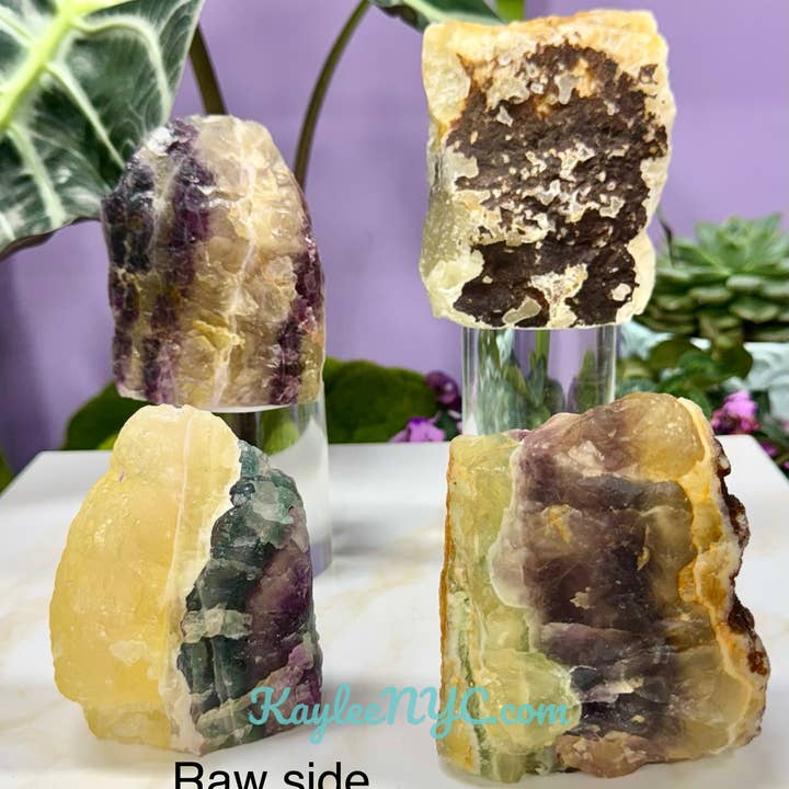 KayleeNYC - Wholesale Spirituele steen/kristal - 3-4 stuks Natuurlijke Regenboog Fluoriet half Gepolijste Platen4