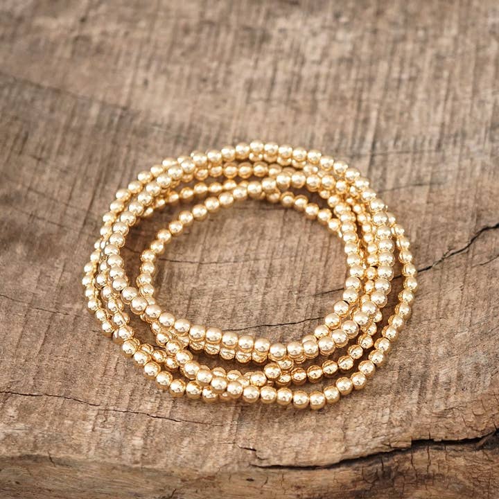 PennyLine inc - Wholesale Beaded Bracelet - Gold tone small ball beads bracelet stack of 5 bracelets2
