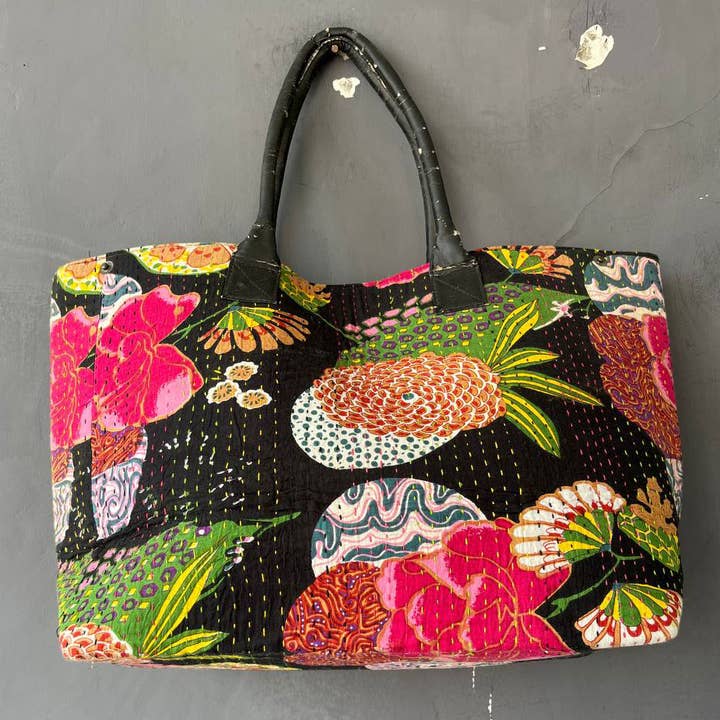 bhavnas boutique - Wholesale Shoulder Bag - Women's - Handmade Block Printed Kantha Women Cotton Shoulder Tote Bag