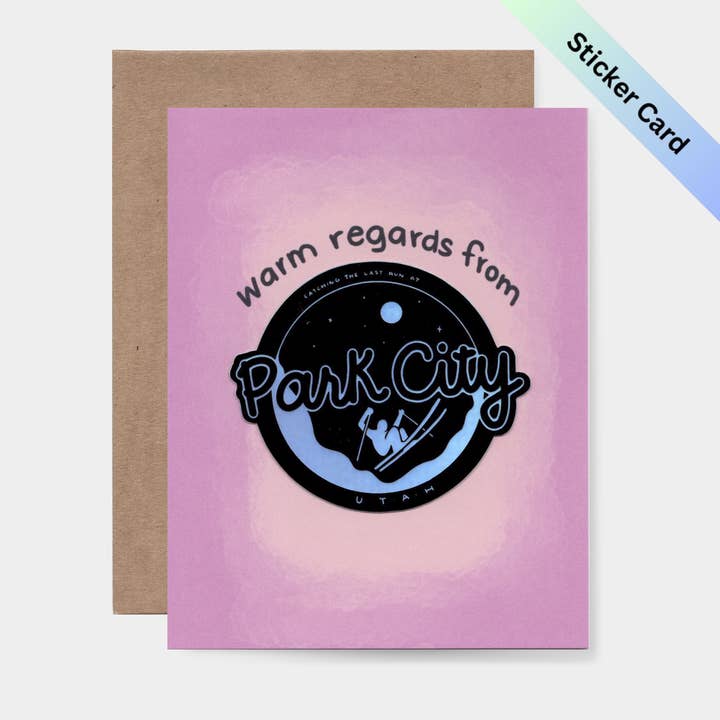 Warm Regards From Park City Utah Skier Sticker Card for wholesale by Bring Aloha
