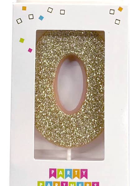 0 Glitter Number Candle Gold for wholesale by Party Partners