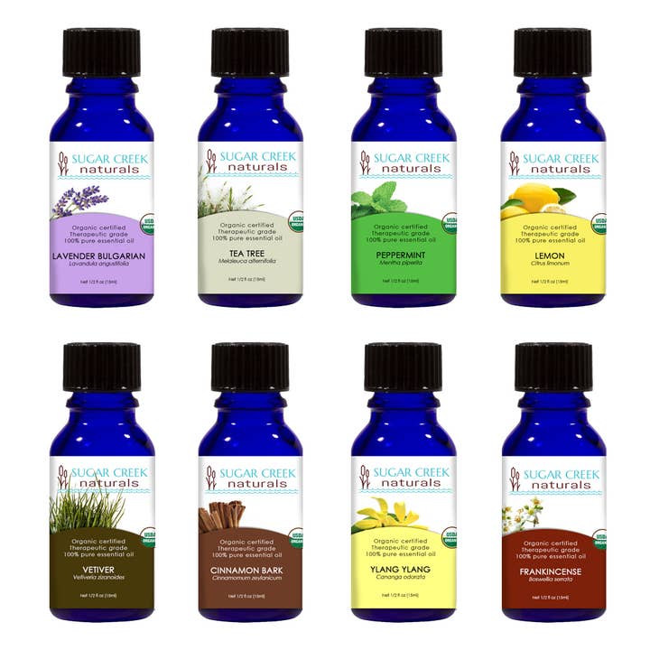 KIT CAMPIONE: 8 Oli Essenziali Biologici - Singles per la vendita all'ingrosso da parte di Sugar Creek Naturals