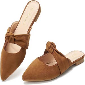Trary Mules for Women Flats Comfortable, Bow Pointed Toe Womens Mules, Flats Mules Shoes for Women, Cute Mule Women's Mules & Clogs, Slip on Womens