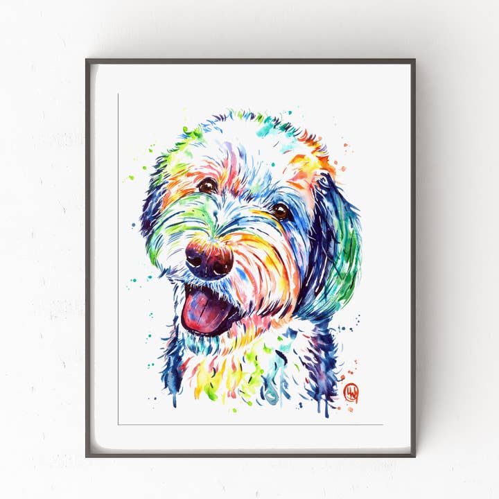 Whitehouse Art - Venta al por mayor Ilustración - Lámina de arte Sheepadoodle - Arte moderno para perros, perro pastor, garabato