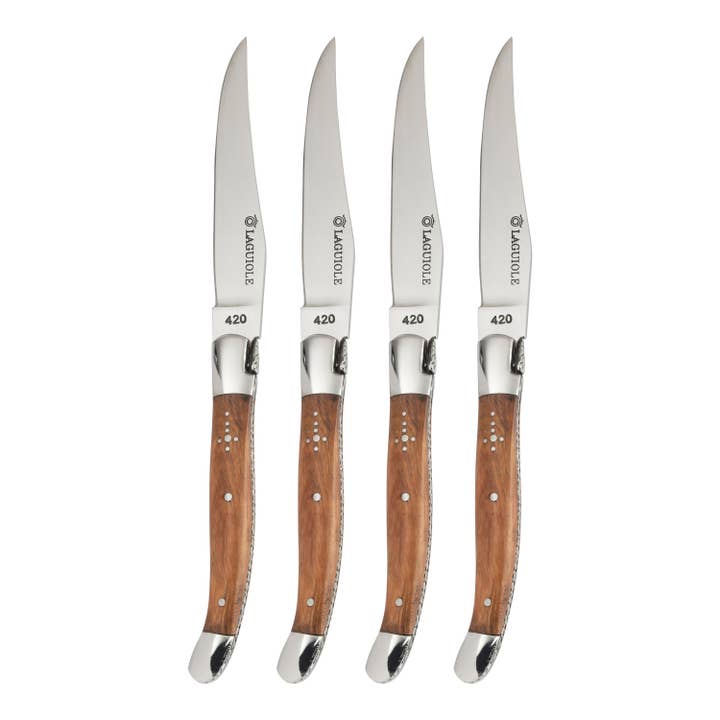Au Nain Laguiole, Set of 4, Olive Wood Steak Knives for wholesale by French Home