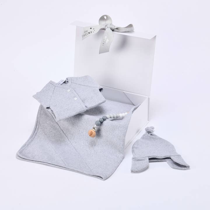 Bebe Sweeny - Wholesale Clothing Set - Baby - EVAN | Baby Boys Gift Box - Grey Ribbed Cotton Set (4)
