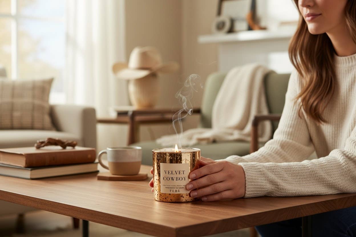 FEBE Candles - Wholesale Jar/Filled Candle - Velvet Cowboy - Cedarwood + Lavender 10 oz Gold Glass Candle