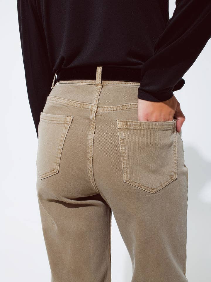 Beige Gold straight leg jeans with metallic glow for wholesale on Faire