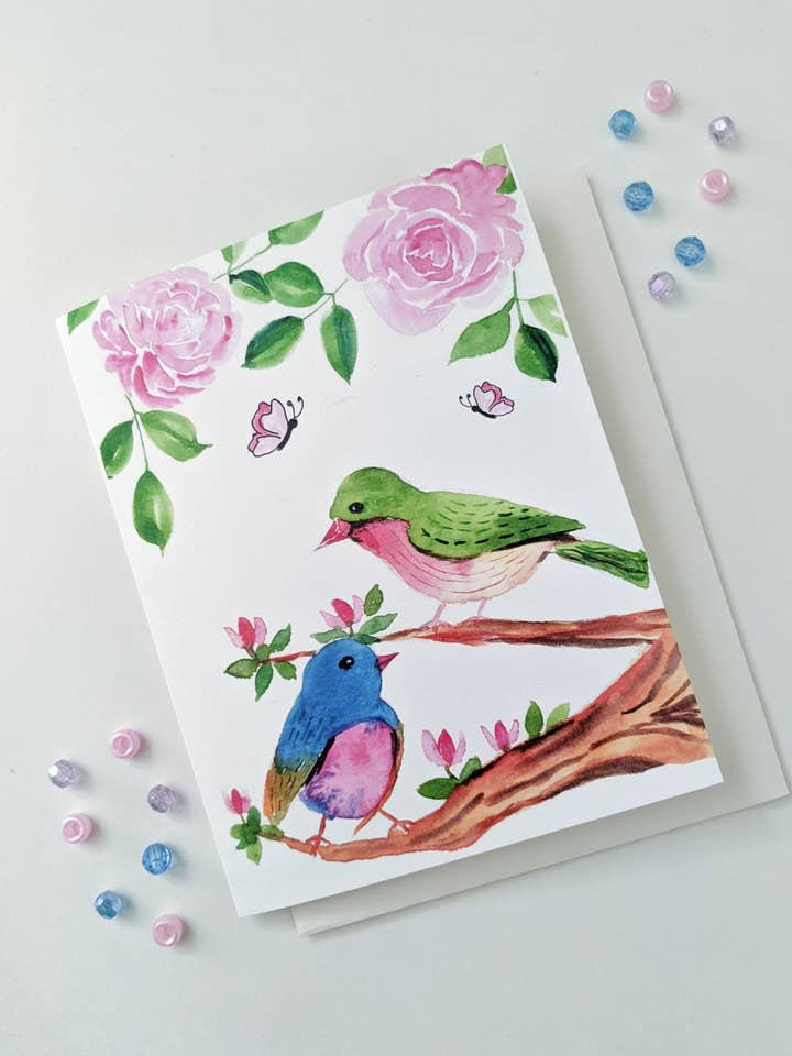 Biglietto di Auguri con Uccelli e Fiori | Biglietto con Uccelli | Biglietto Generico per la vendita all'ingrosso da parte di Artcolorworks