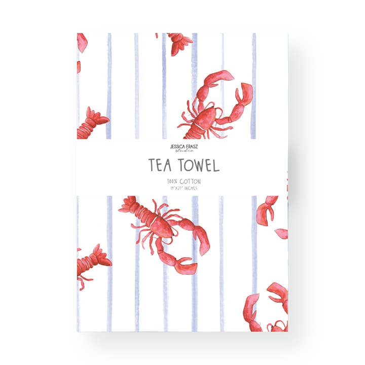 Lobster stripe Coastal tea towel for wholesale by Jessica Frasz Studio