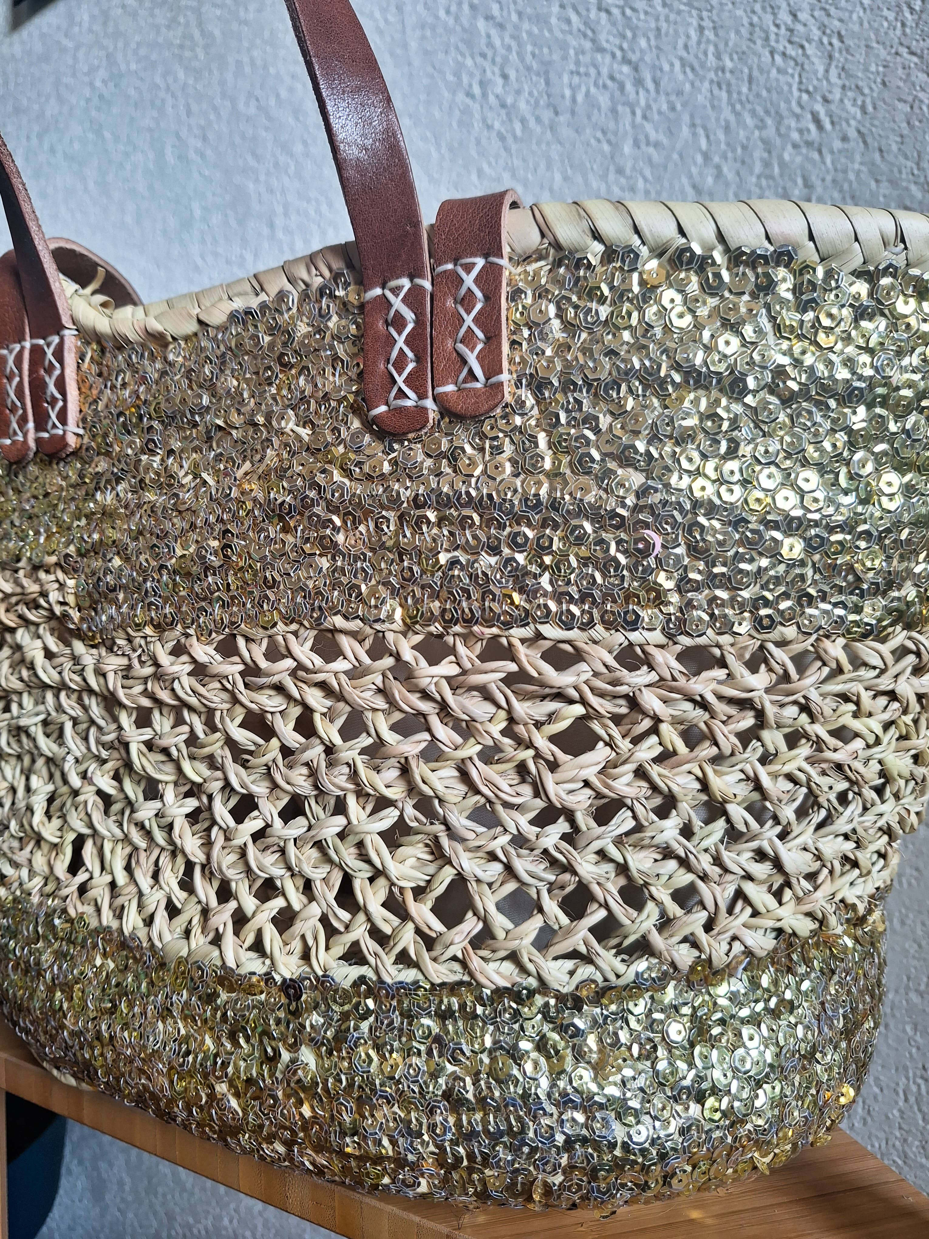 LeBazare - Wholesale Beach Bag - Straw tote bag embroidered with golden sequins4