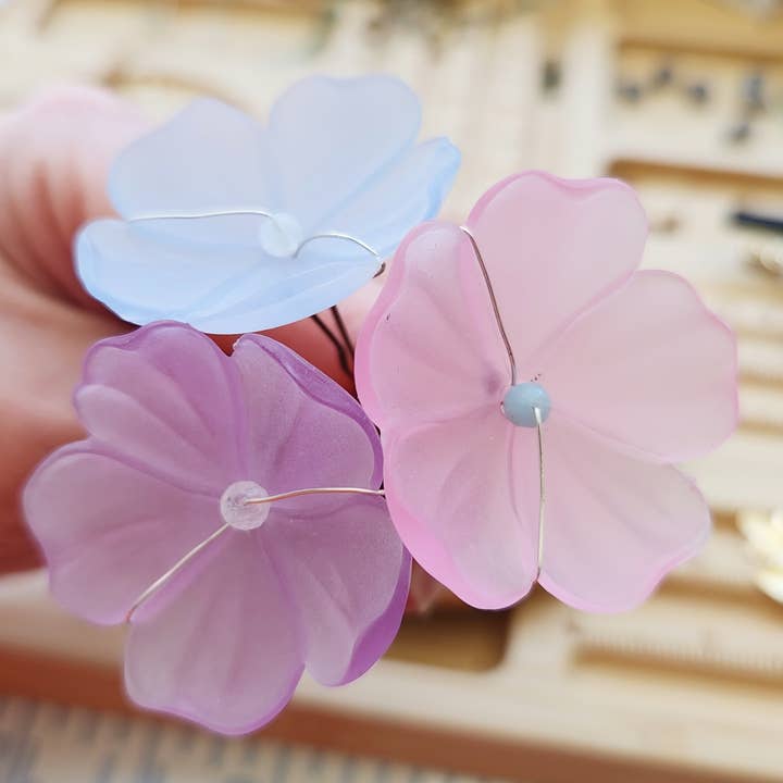 Vintage German Lucite Poppy Flower Hairpins in Pastel Colors for wholesale by Sara Sela Jewelry