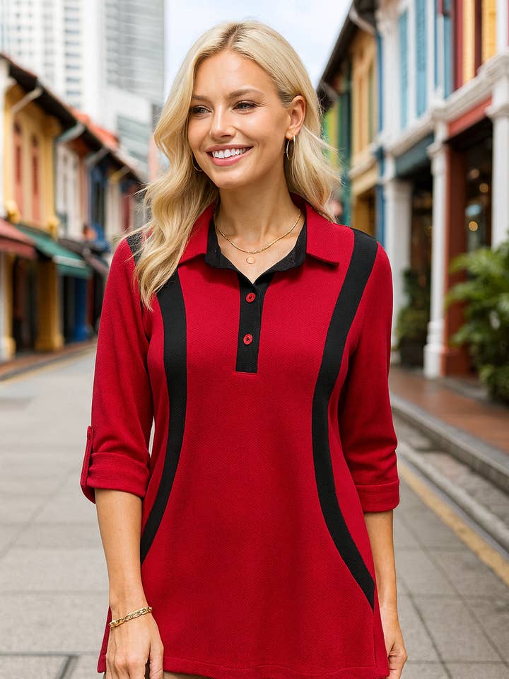 LTX Sportswear - Wholesale Tunic - Women's - 459 Cherry Red with Jet Black Accents Blouse0