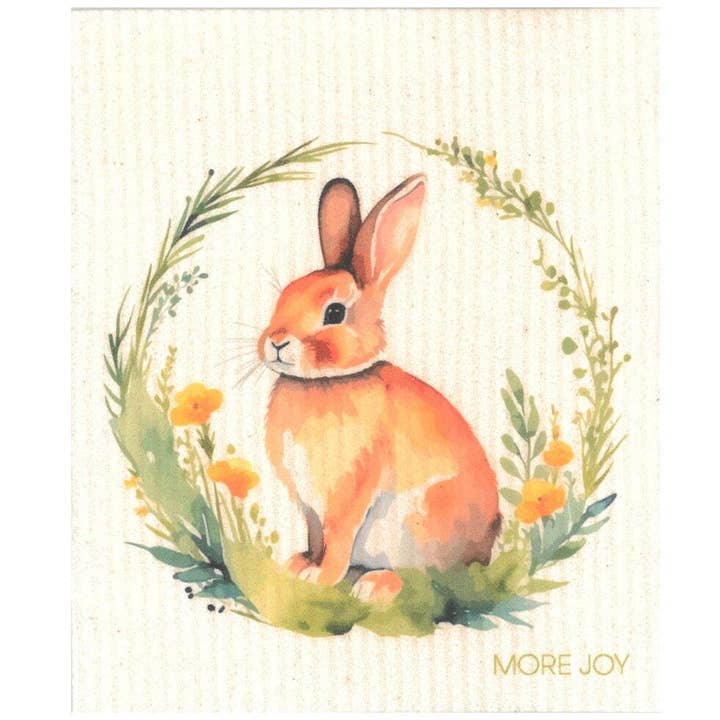 Spring Bunny in Daffodil Wreath | Yellow & Green Swedish Dishcloth for wholesale by Sweetgum Home