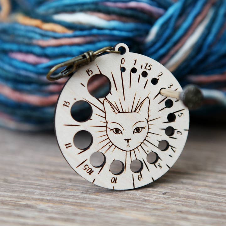 Witchy Cat Knitting Needle Gauge Maple with Bronze Clasp for wholesale by Sunrise Grove