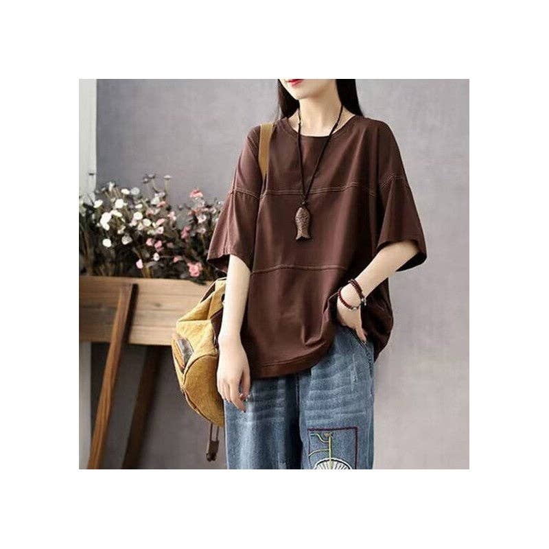 UZ Wholesale Store - Vendita all'ingrosso Maglietta - Donna - T-shirt casual dalla vestibilità rilassata con pannelli a righe2