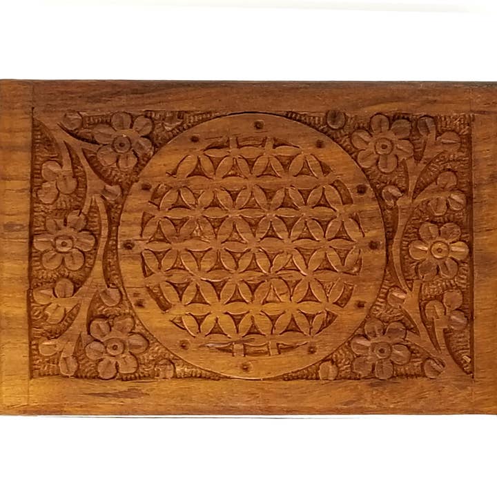Flower of Life Wooden Hand Carved Box Gift 4"x6" for wholesale by OMSutra