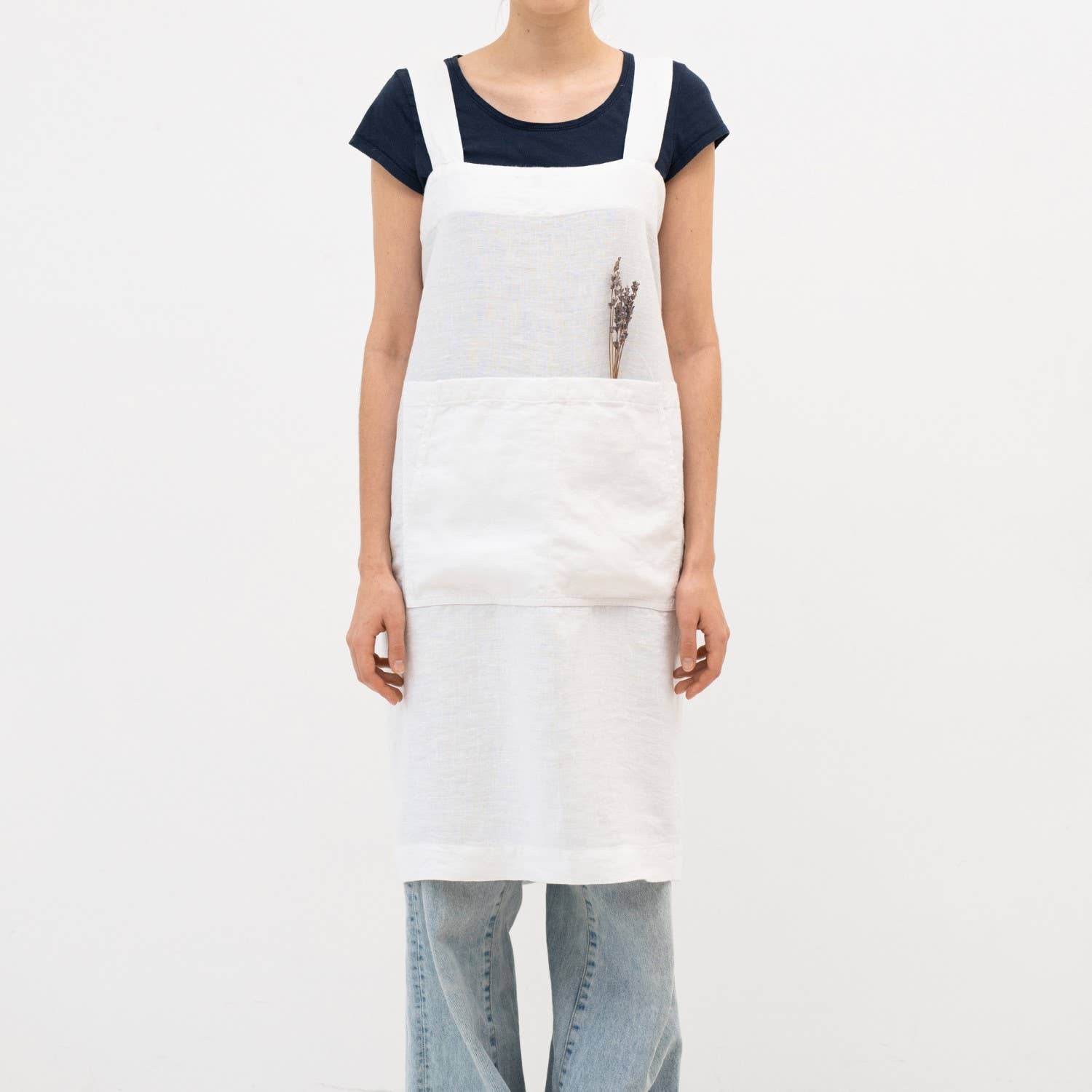 Linen Tales (We cover U.S. import duties) – wholesale Förkläde – Optisk vit linne japansk förklädesklänning0