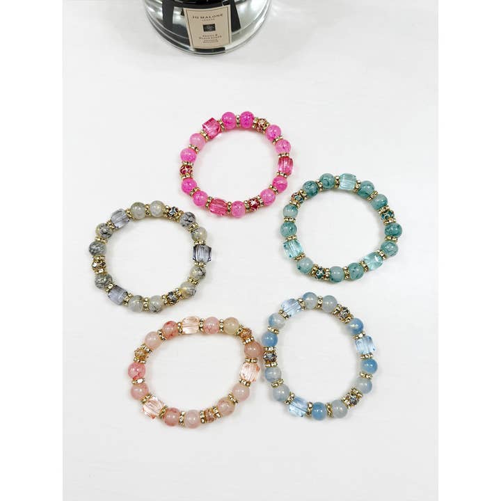 MIX COLOR Soft Shade Bead Stretch String Bracelet for wholesale on Faire