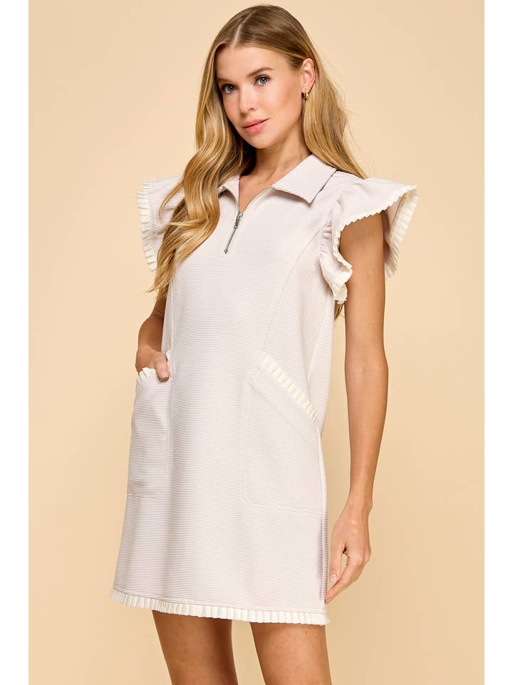 TCEC - Wholesale Dress - Women's - CD05471-Ribbed Half Zip Collar Textured Knit Dress