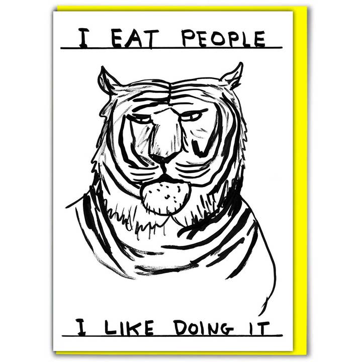 David Shrigley x Brainbox Candy – wholesale Everyday greeting card – Funny David Shrigley Greetings Card - I Eat People Funny
