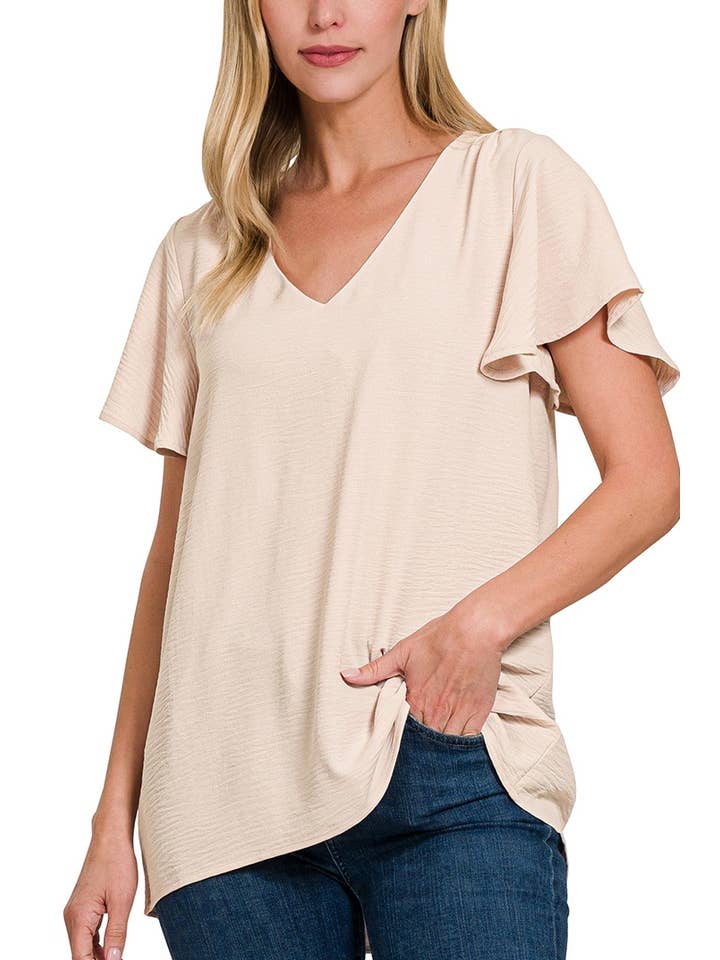 Vanilla Monkey - Wholesale Blouse - Women's - Woven Bubble Airflow Flutter Sleeve Top