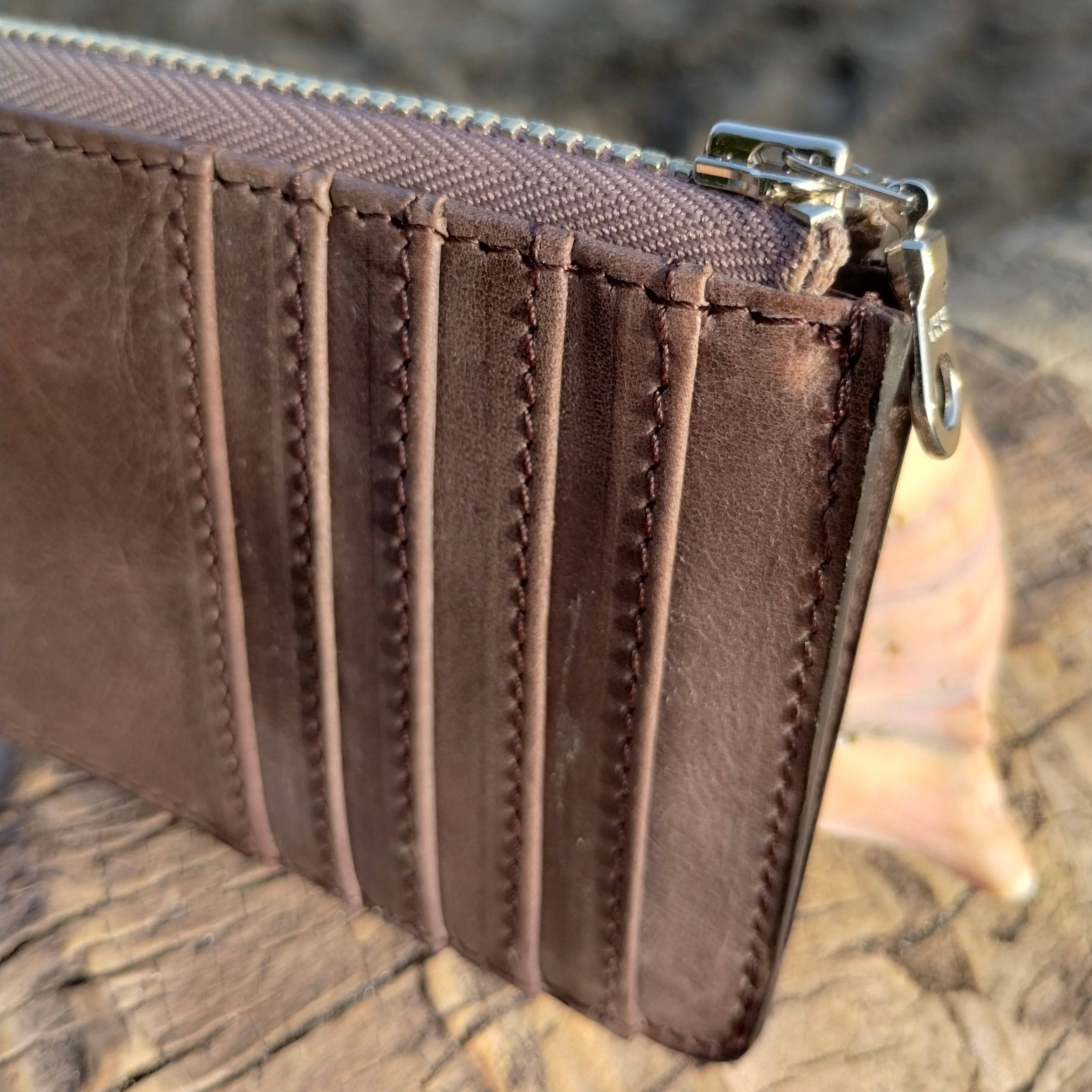 Twin Engine Coffee - Wholesale Wallet - Unisex - Zippered Card Wallet - Mocha Brown - Fair Trade  Leather  2