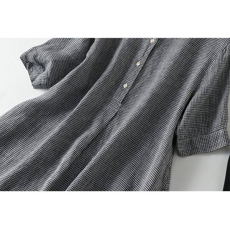 UZ Wholesale Store – wholesale Klänning - Dam – Kortärmad A-linjeformad klänning i ramie och bomull med slagkrage, casual retrostil4