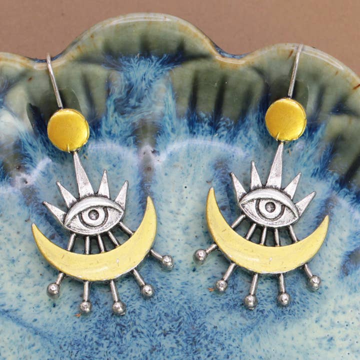 Alziend Oog Goud Zilver Maan Oorbellen voor wholesale door ZAD