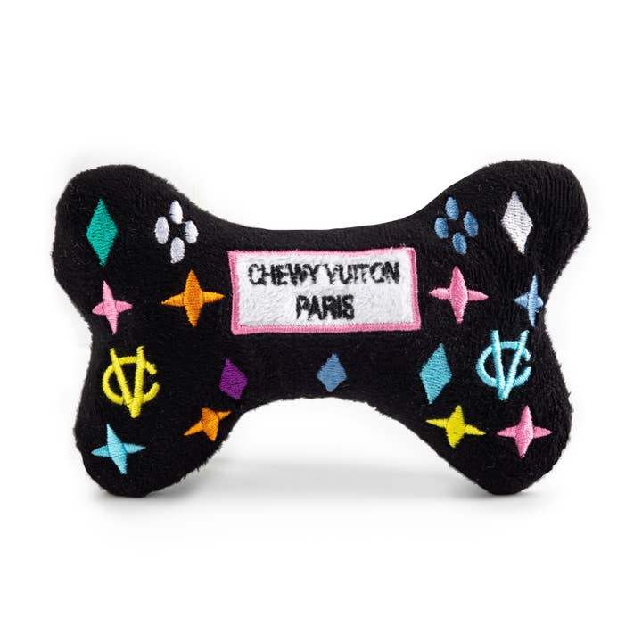 Haute Diggity Dog - Wholesale Pet Squeaky Toy - Dog - Black Monogram Chewy Vuiton Bone Squeaker Dog Toy