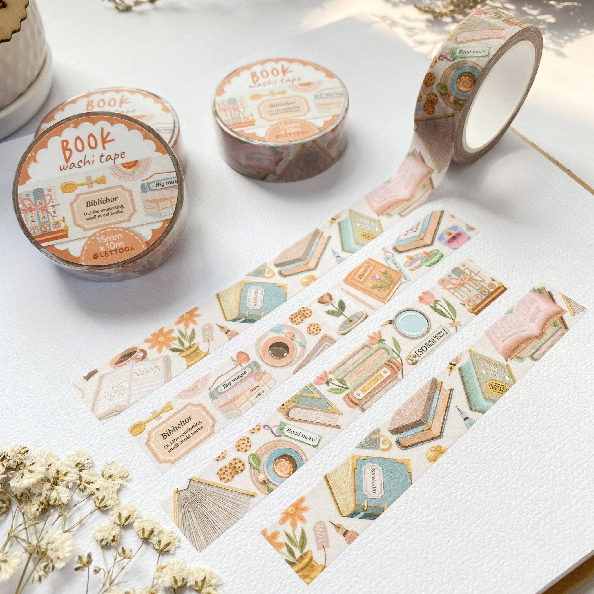 Lettoon - Vente Rubans adhésifs Washi - Washi tape motif livre, café et biscuits5