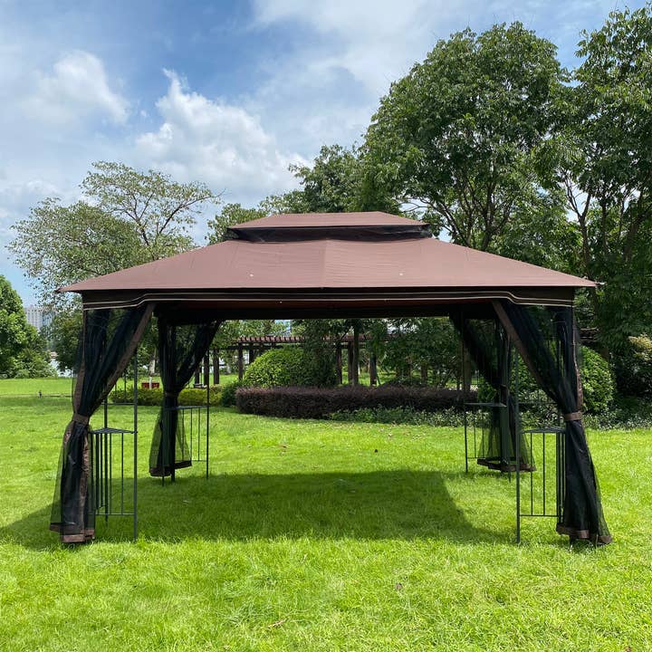 Brown Outdoor Patio Gazebo with Ventilated Roof & Mosquito Net for wholesale on Faire3