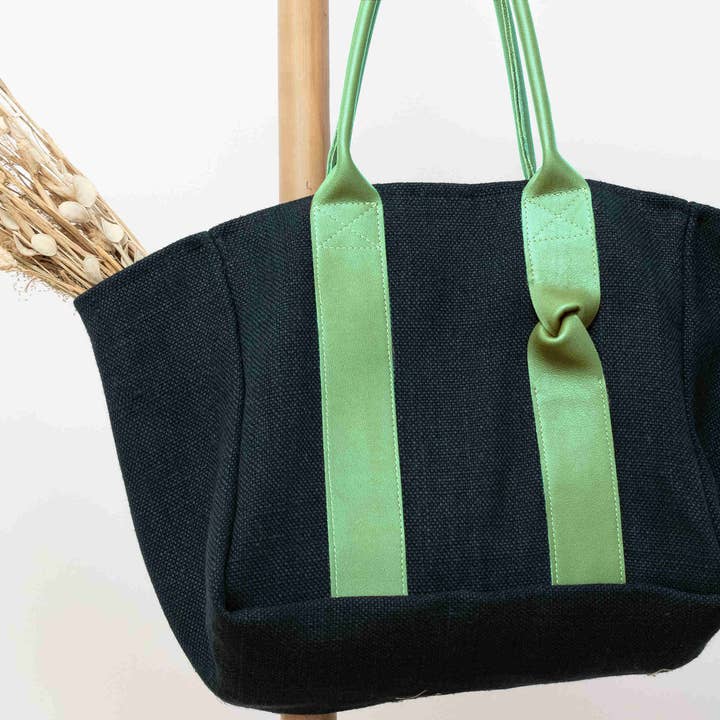 Fossette – Großhandel Tragetasche – Damen – Tragetasche - schwarzer Hanf, Fichte, Kamelleder2