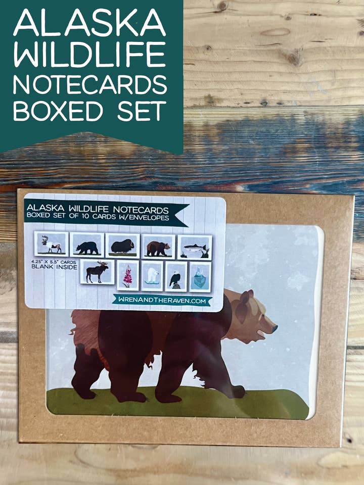 Alaska Wildlife Notecards - Boxed Set of 10 for wholesale by Wren and the Raven