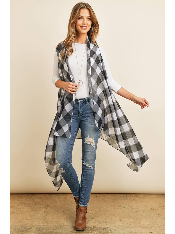 MYS Wholesale Inc - Vente Cardigan – femme - Cardigan semi-transparent à carreaux jusqu'aux genoux