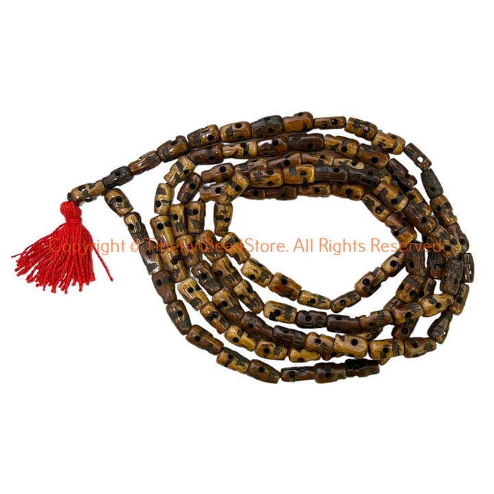 Handsnidade mörka skalle Mala halsband bönpärlor - PB215D för wholesale av Tibetan Bead Store