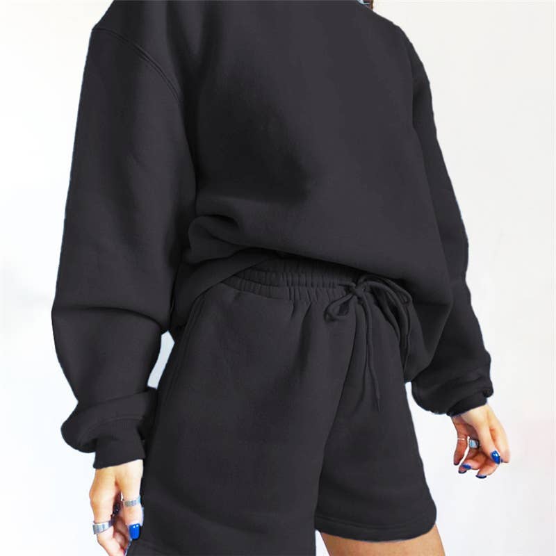 Rosa Clothing - Wholesale Lounge Set - Women's - Loose Casual Crewneck Sweatshirt Shorts Set5